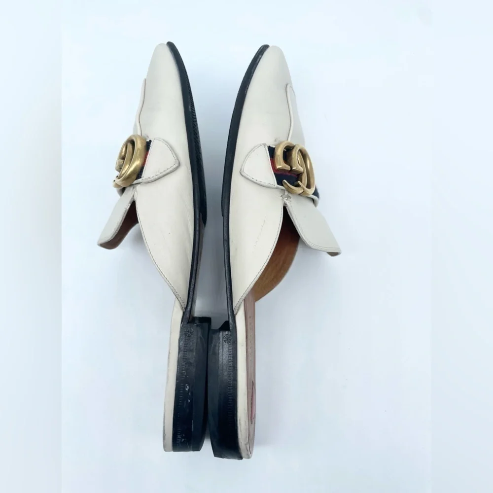 Gucci GG Logo Marmont Red Blue Web Canvas White Leather Mules Loafers EU 38.5 - Picture 8 of 15